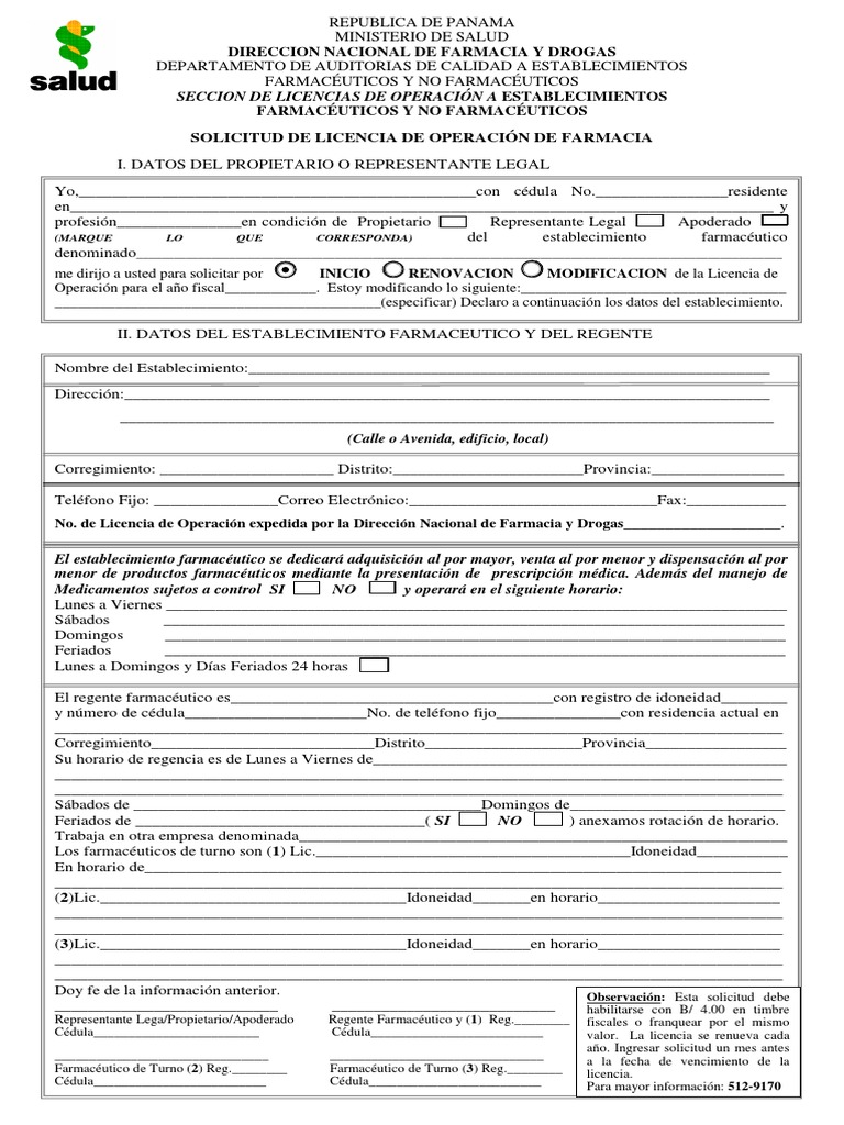 Solicitud De Licencia De Operacion De Farmacia Pdf Farmacia Farmaceutico