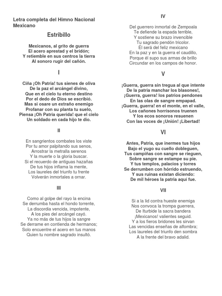 Letra Completa Del Himno Nacional Mexicano