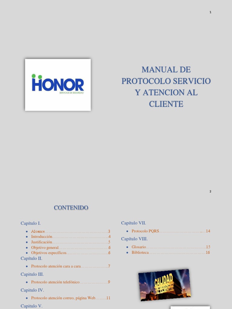 Este Es El Manual de Protocolo Servicio y Atencion Al Cliente | PDF ...