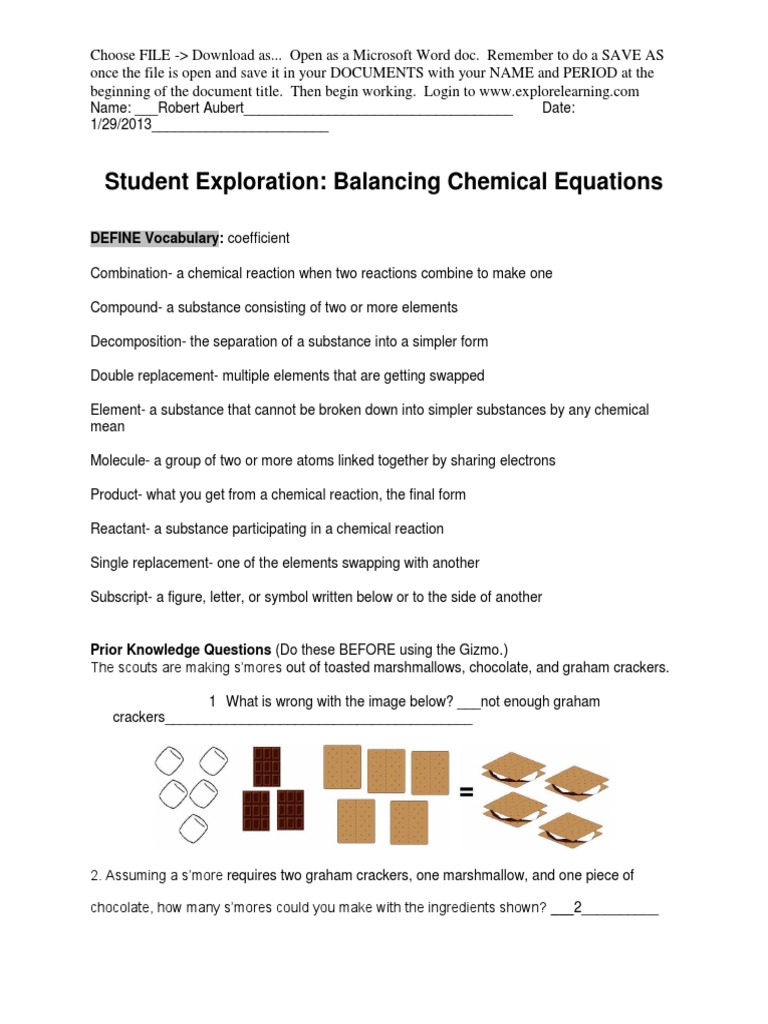 Balancing Equations Chemical Substances Chemical Compounds