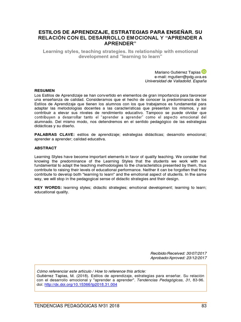 Estilos de Aprendizaje y Estrategias Didácticas | PDF | Evaluación ...