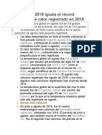 Agosto de 2019 Iguala El Récord Histórico de Calor Registrado en 2016