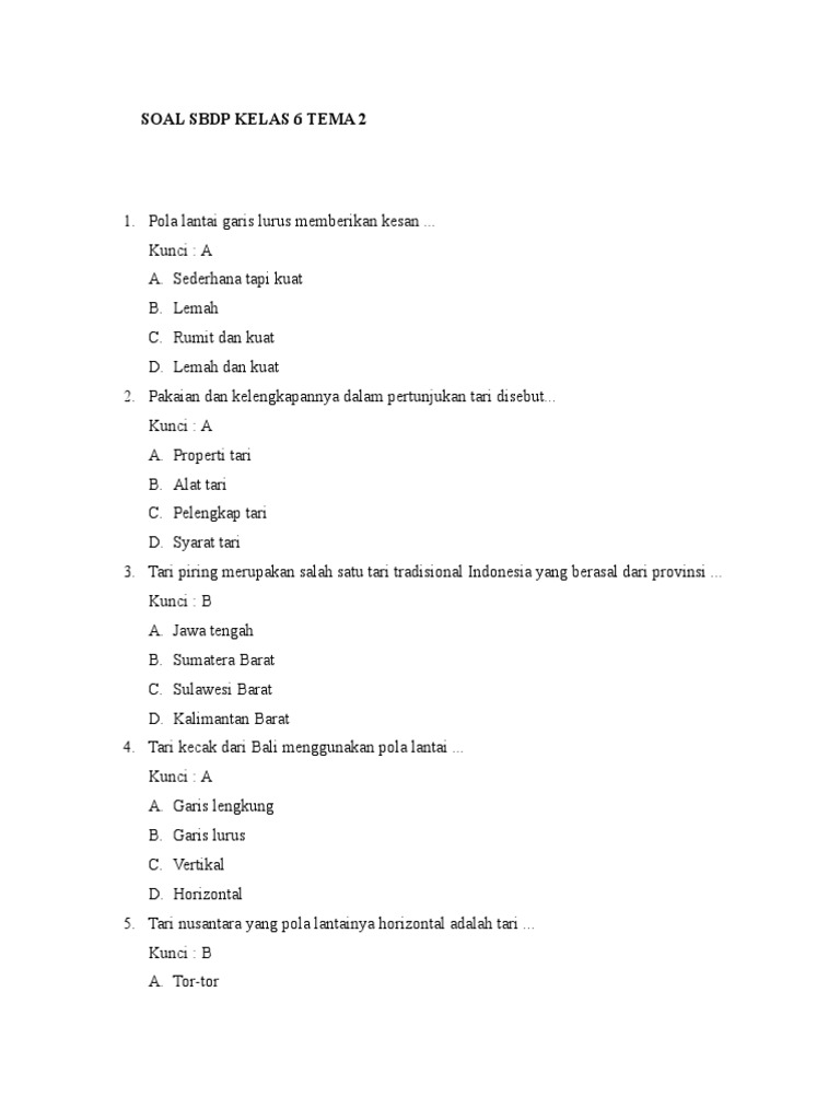 Soal SBDP Kelas 6 Tema 2