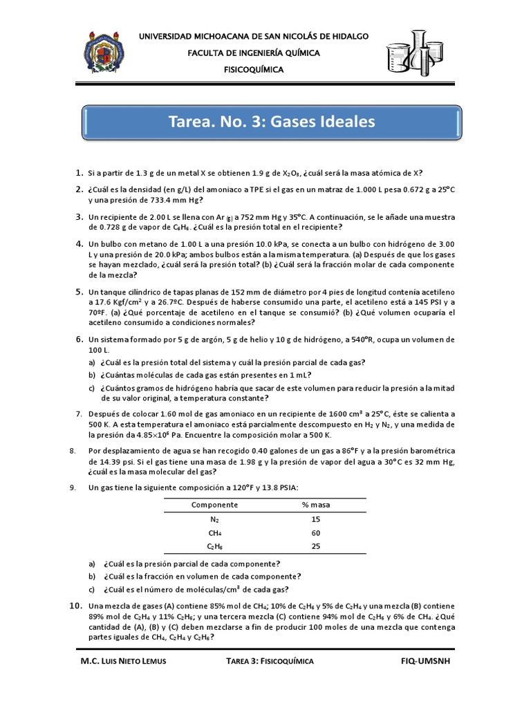 Ejercicios de Fisicoquímica: Gases Ideales | PDF | Gases | Mole (Unidad)