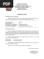 Certification: Police Regional Office Cordillera Baguio City Police Office Police Station 1 Naguilian Road, Baguio City