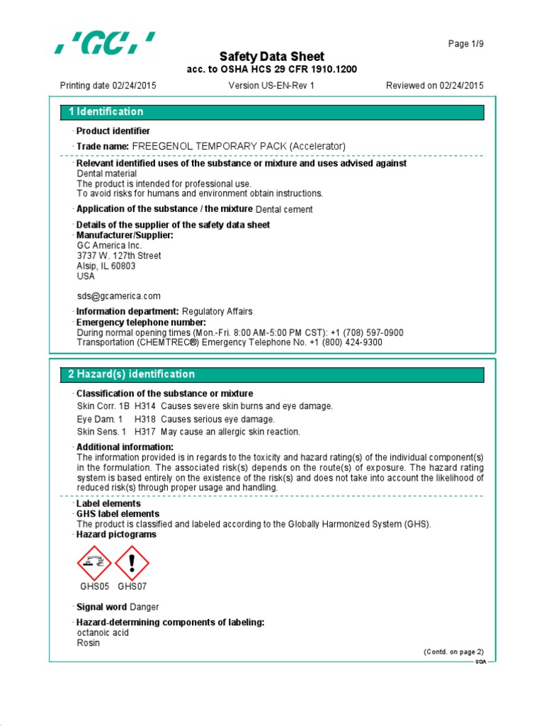 Safety Data Sheet 1 Identification Dangerous Goods Firefighting