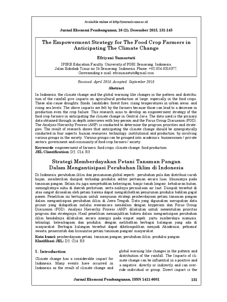 The Empowerment Strategy For The Food Crop Farmers in Anticipating The ...