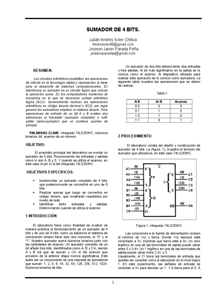 Sumador de 4 bits | PDF | Poco | Decimal codificado en binario