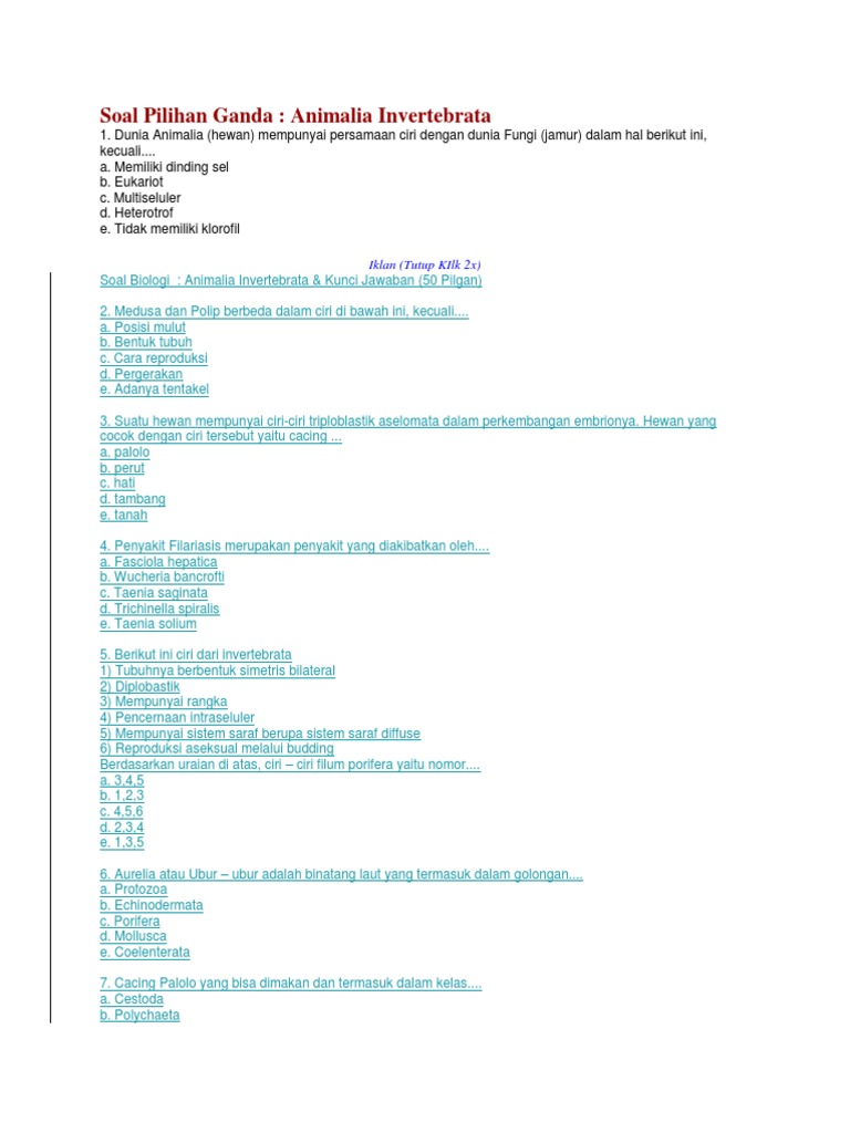 Contoh Soal Materi Bab Animalia