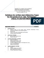 Syllabus For Written Test (Objective Type) For The Posts of Jr. Lab. Technician" (Health Department) "