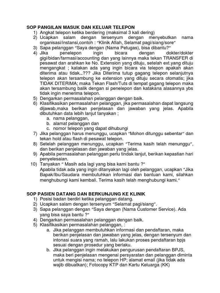 Apakah SOP terbaik untuk customer service klinik estetik selepas lead masuk?