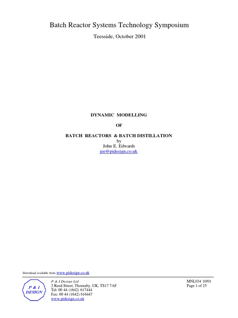 Dynamic Modelling of Batch Reactors | PDF | Chemical Reactor | Heat ...
