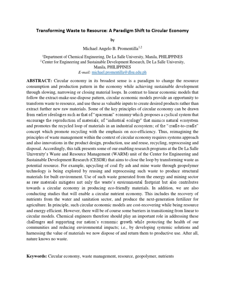 Waste to Resource in Circular Economy | PDF | Sustainability | Waste ...
