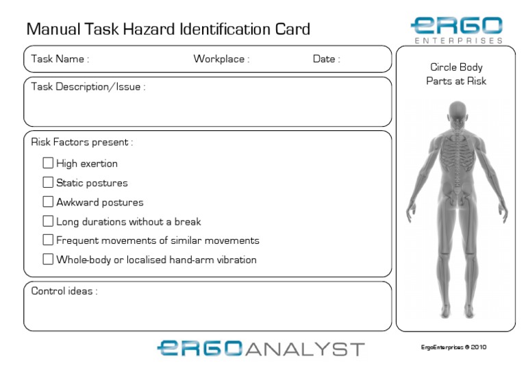 Manual Task Hazard Identification Card: Ergoenterprises © 2010 | PDF