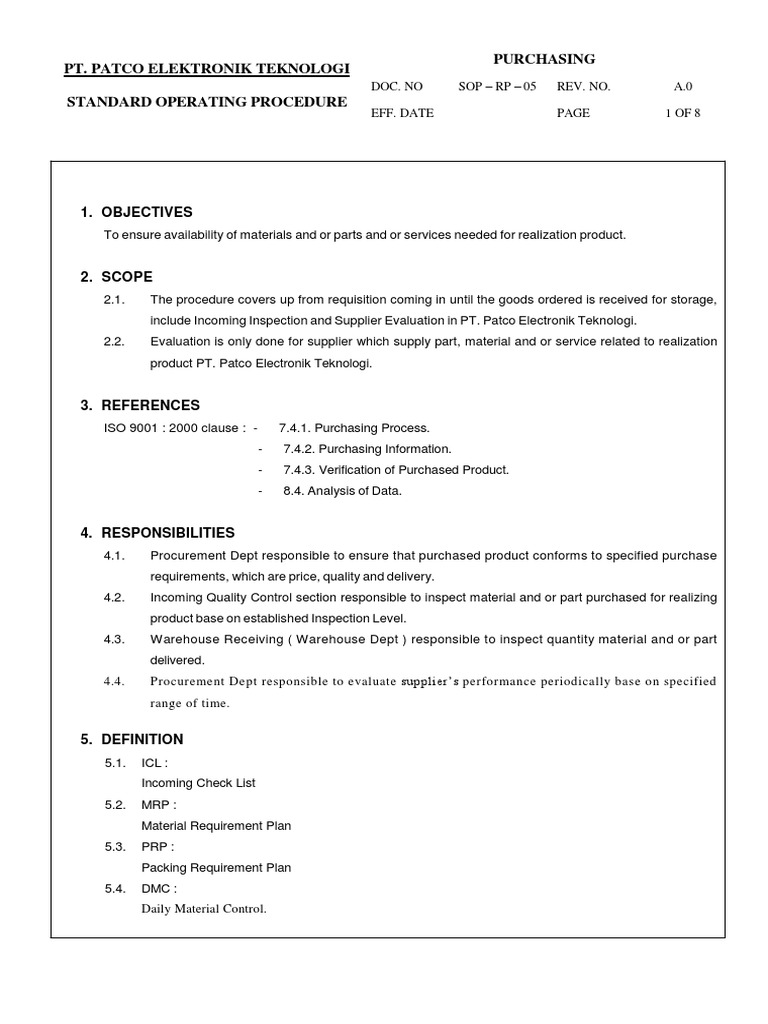 Sop Purchasing | PDF | Procurement | Business Process Management