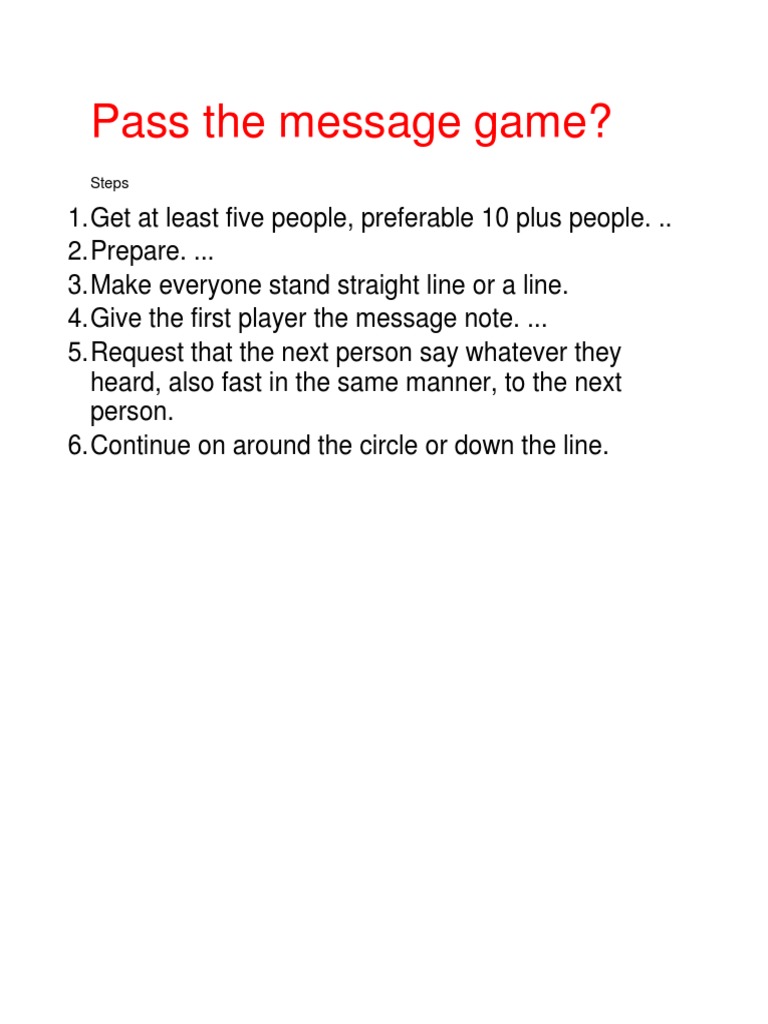Pass The Message Game PDF