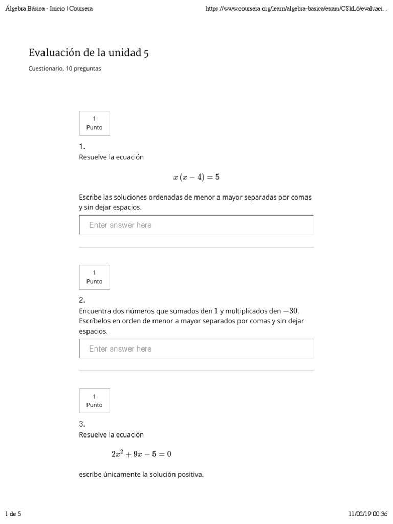 Evaluacion Unidad 5 Algebra Fisica Y Matematicas