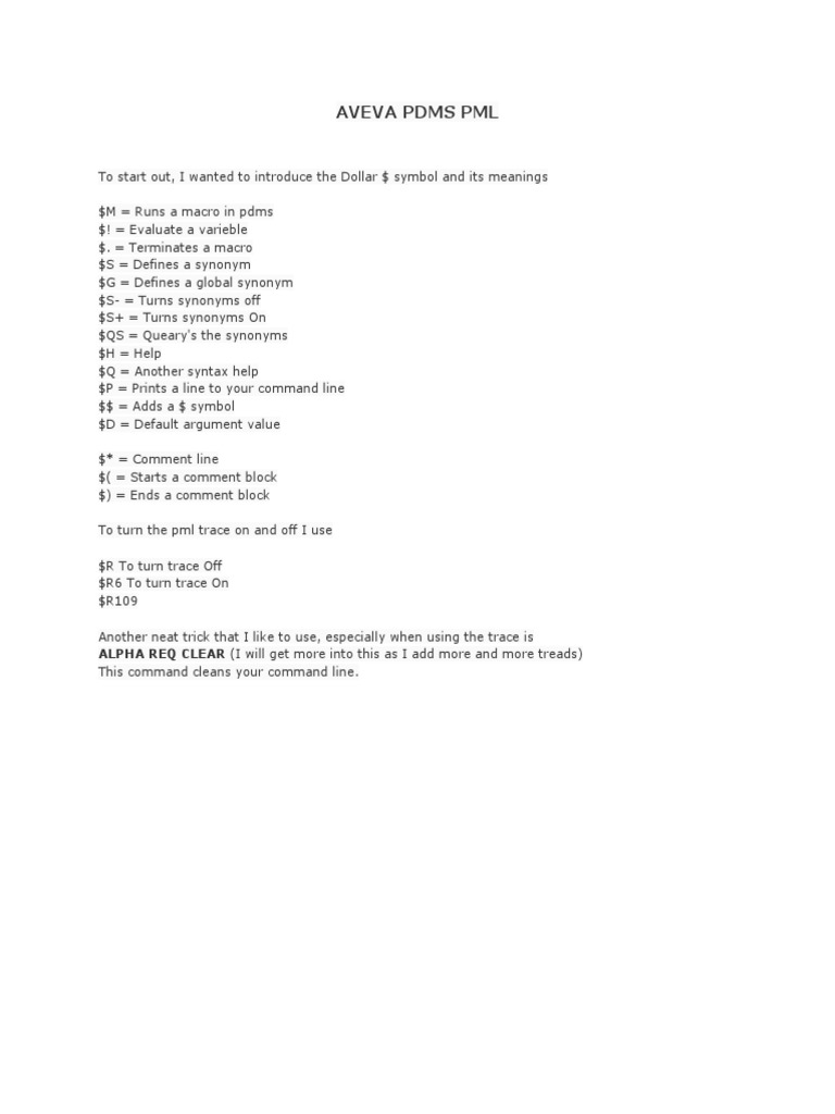AVEVA PDMS PML Macro Syntax Guide | PDF