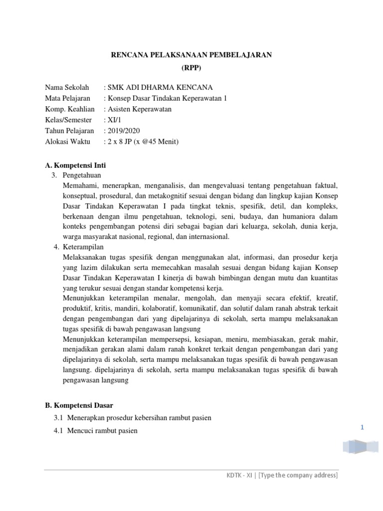 Rpp Kdtk Xi 3 3 Mencuci Rambut Pasien