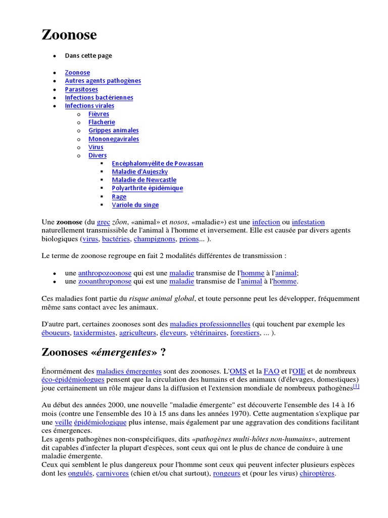 Zoonose Docx Infection Medical