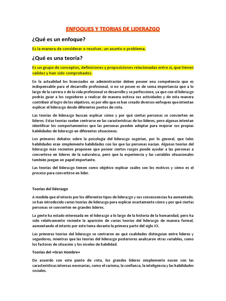 Enfoques y Teorias de Liderazgo | PDF | Liderazgo | Comportamiento