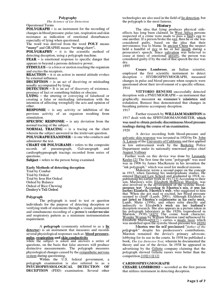 History and Science of Polygraphy | PDF | Lie | Polygraph