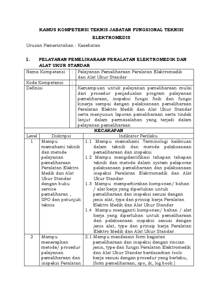 7 Kamus Kompetensi Teknisi Elektromedis Docx