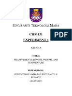 CHM131 Experiment 1: Mearurements: Length, Volume, and Tempreature