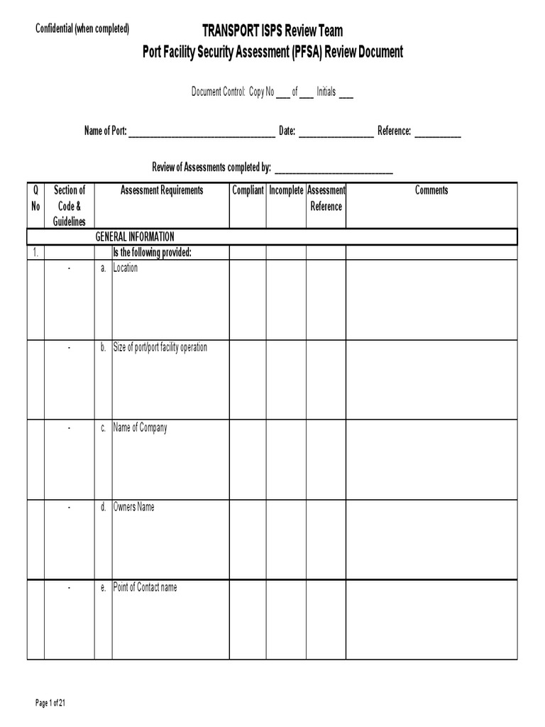 Transport Isps Review Team Port Facility Security Assessment (PFSA