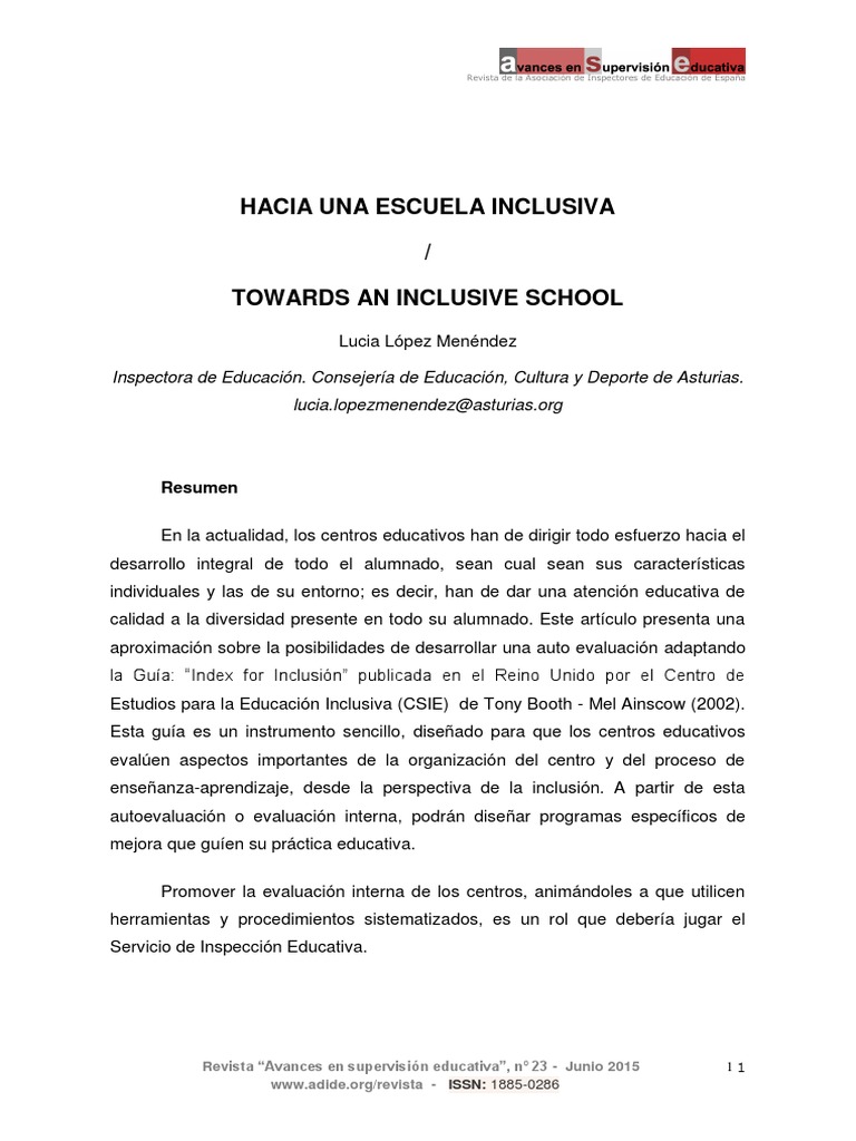 Hacia Una Escuela Inclusiva | PDF | Maestros | Salón de clases