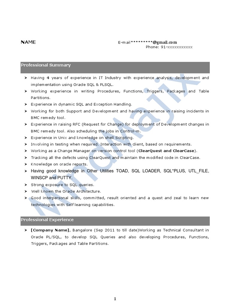 Oracle PL SQL Sample Resume 1 | PDF | Oracle Database | Pl/Sql