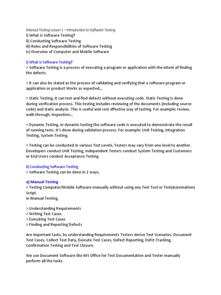 Manual Testing Lesson 1 | Download Free PDF | Software Testing | Web