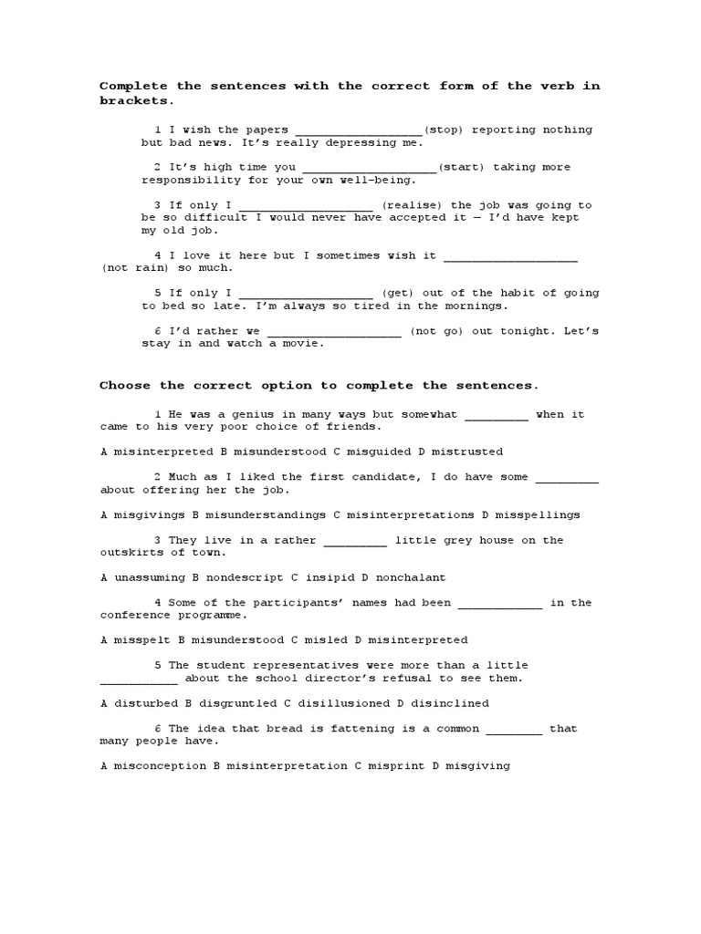 Complete Sentences with Correct Verbs | PDF | Career & Growth ...