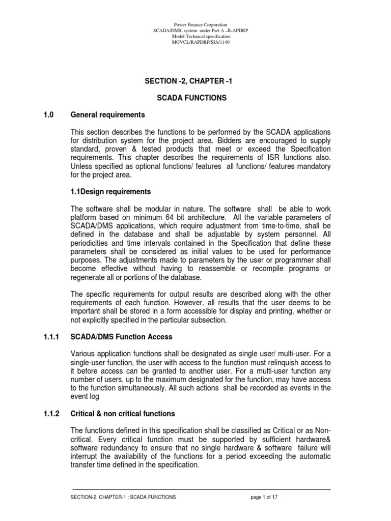 Section - 2, Chapter - 1 Scada Functions 1.0 General Requirements | PDF ...