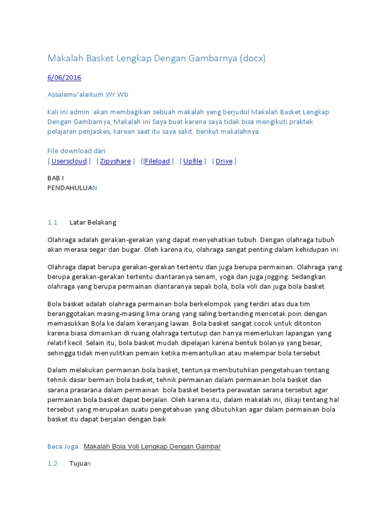 Makalah Basket Lengkap Dengan Gambarnya | PDF