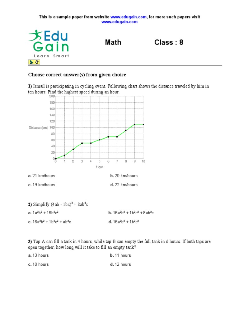 Class 8 Sample Math Olympiad Paper PDF | PDF | Teaching Mathematics
