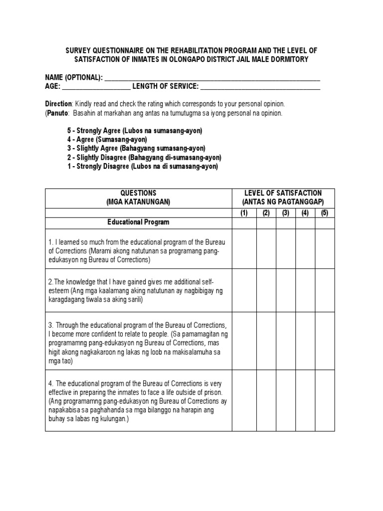 Inmate Rehabilitation Satisfaction Survey | PDF | Penology
