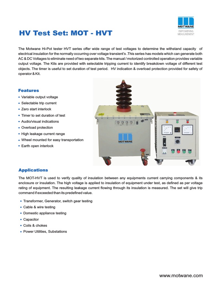 Motwane HV Tester PDF PDF Insulator (Electricity) High Voltage
