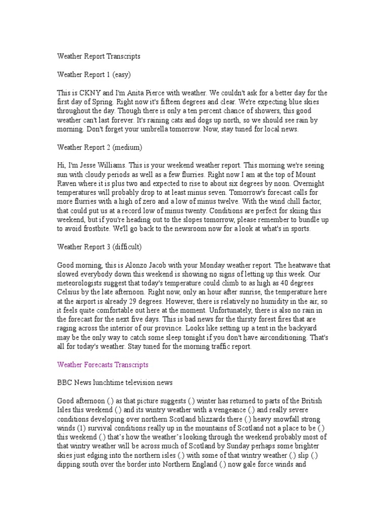 Weather Report Examples and Transcripts | PDF | Rain | Weather