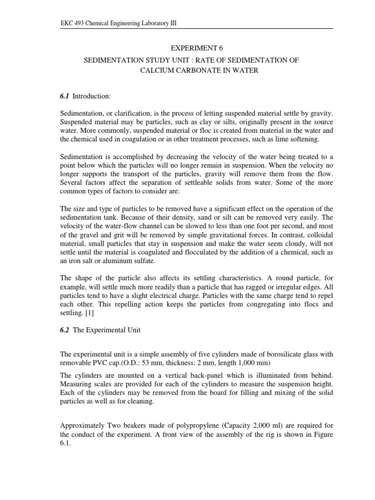 UO 6 Sedimentation Study Unit | PDF | Chemical Engineering | Chemistry