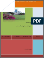 J B Institute of Engineering and Technology: Course Plan For Software Testing Methodologies