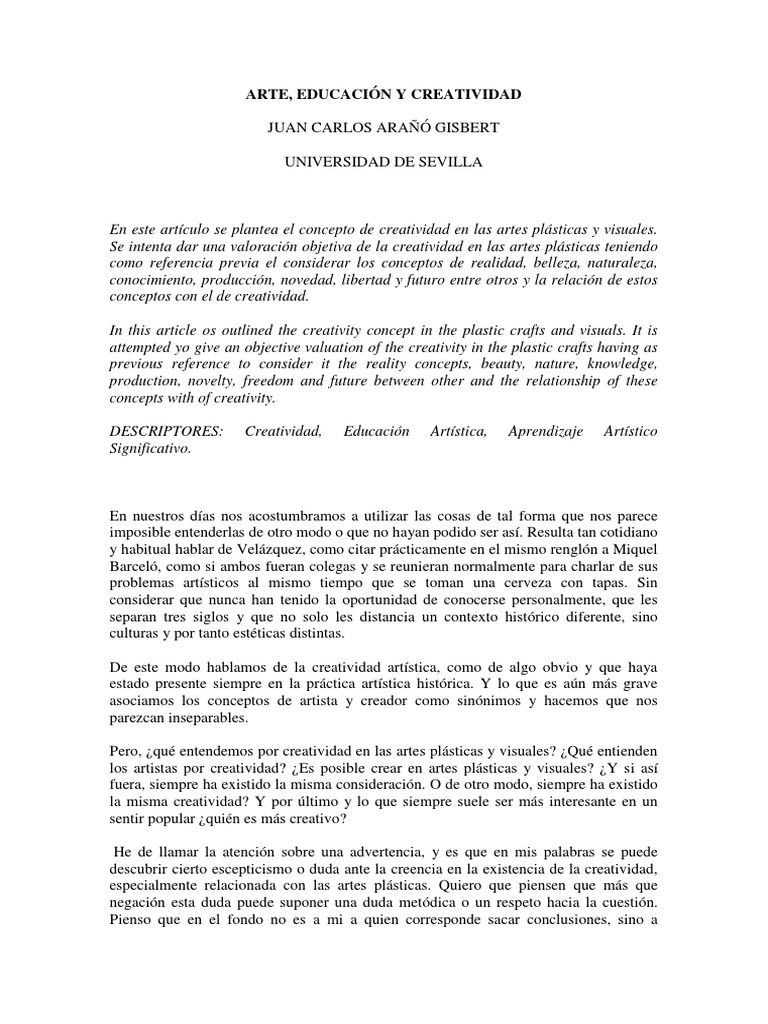 Creatividad en Artes Plásticas y Educación | PDF | Verdad | Creatividad