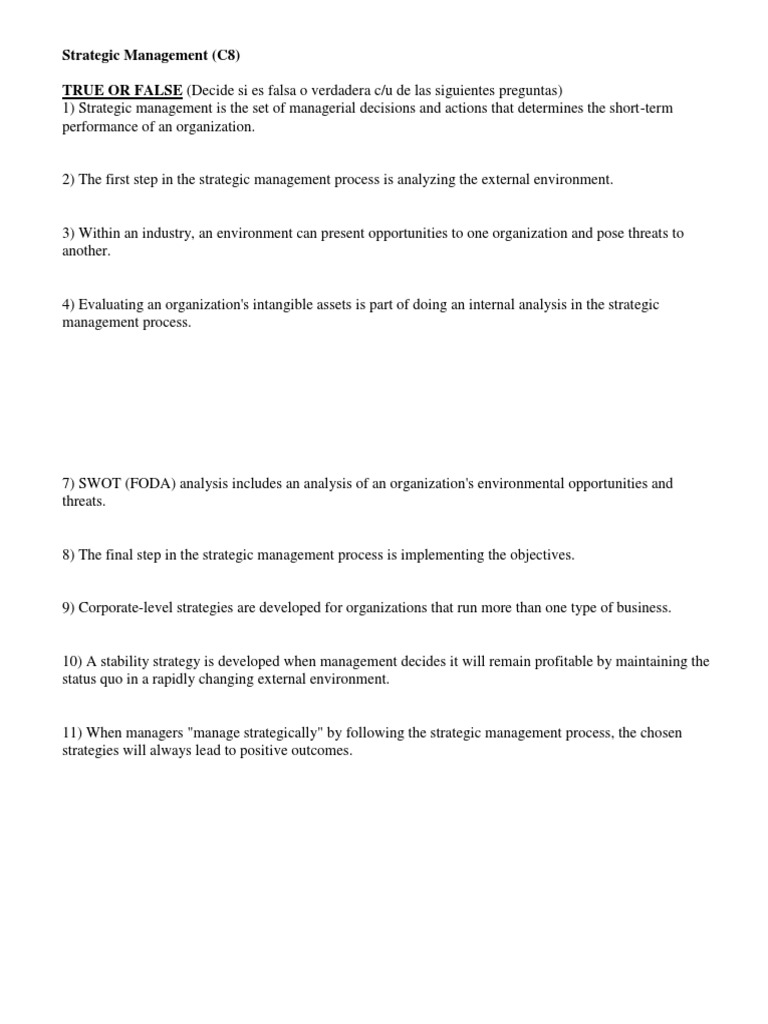 Questionnaire - Strategic Management | PDF | Competitive Advantage ...
