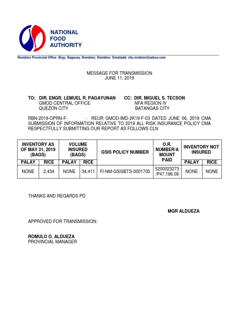2019 All Risk Insurance Policy Report | PDF