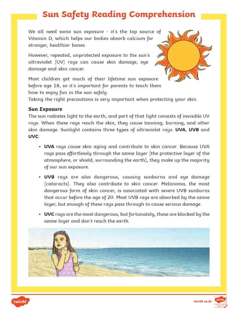 sun safety reading comprehension activity ultraviolet sunscreen