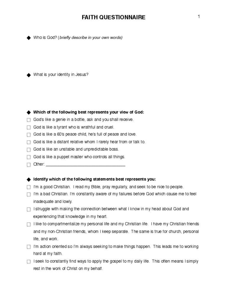Faith Questionnaire Which of The Following Best Represents Your View