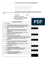 Rubrics For Content and Face Validity of The Achievement Test