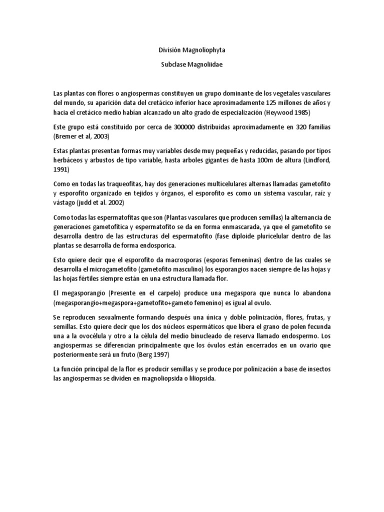 División Magnoliophyta y sus Especies | PDF | Organismos | Botánica