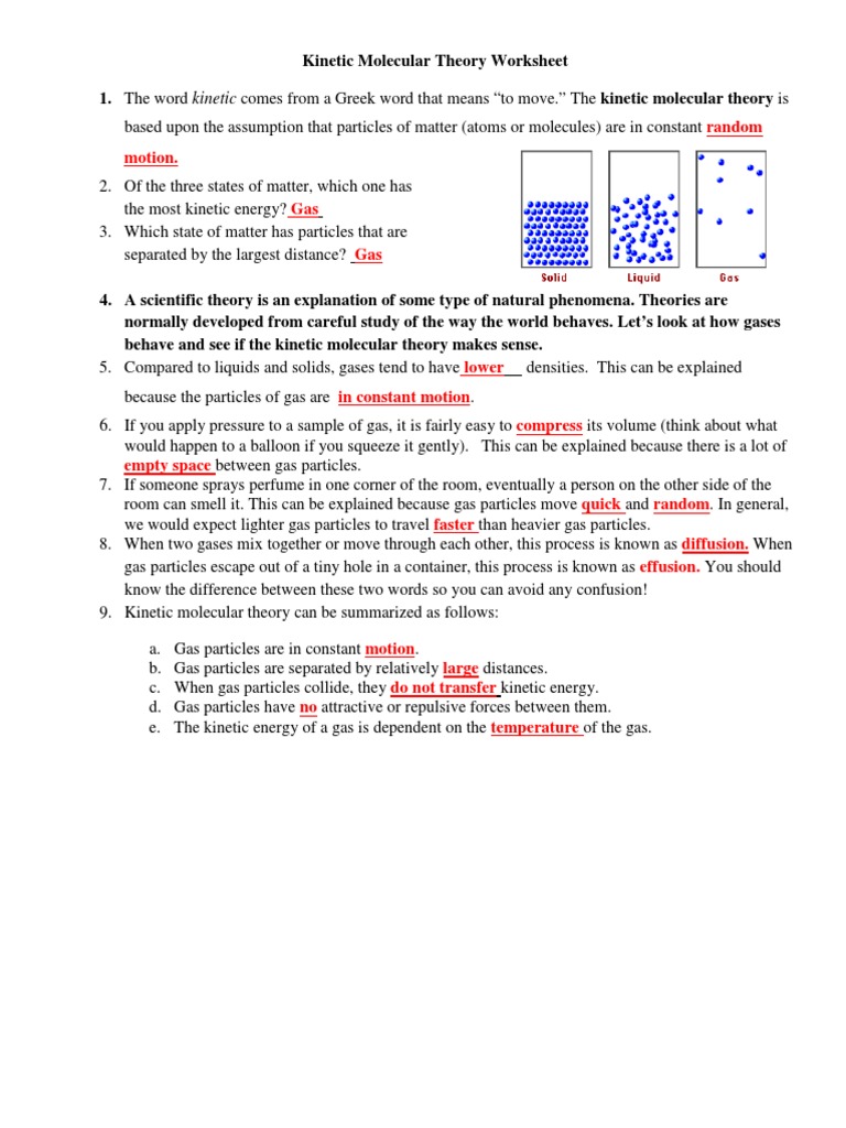 4 Kinetic Molecular Theory Worksheet Key PDF | PDF