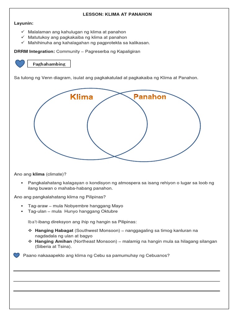 Paghahambing: Lesson: Klima At Panahon Layunin